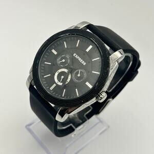 Express Black Silver St. Steel Men’s Analog Watch Working New battery